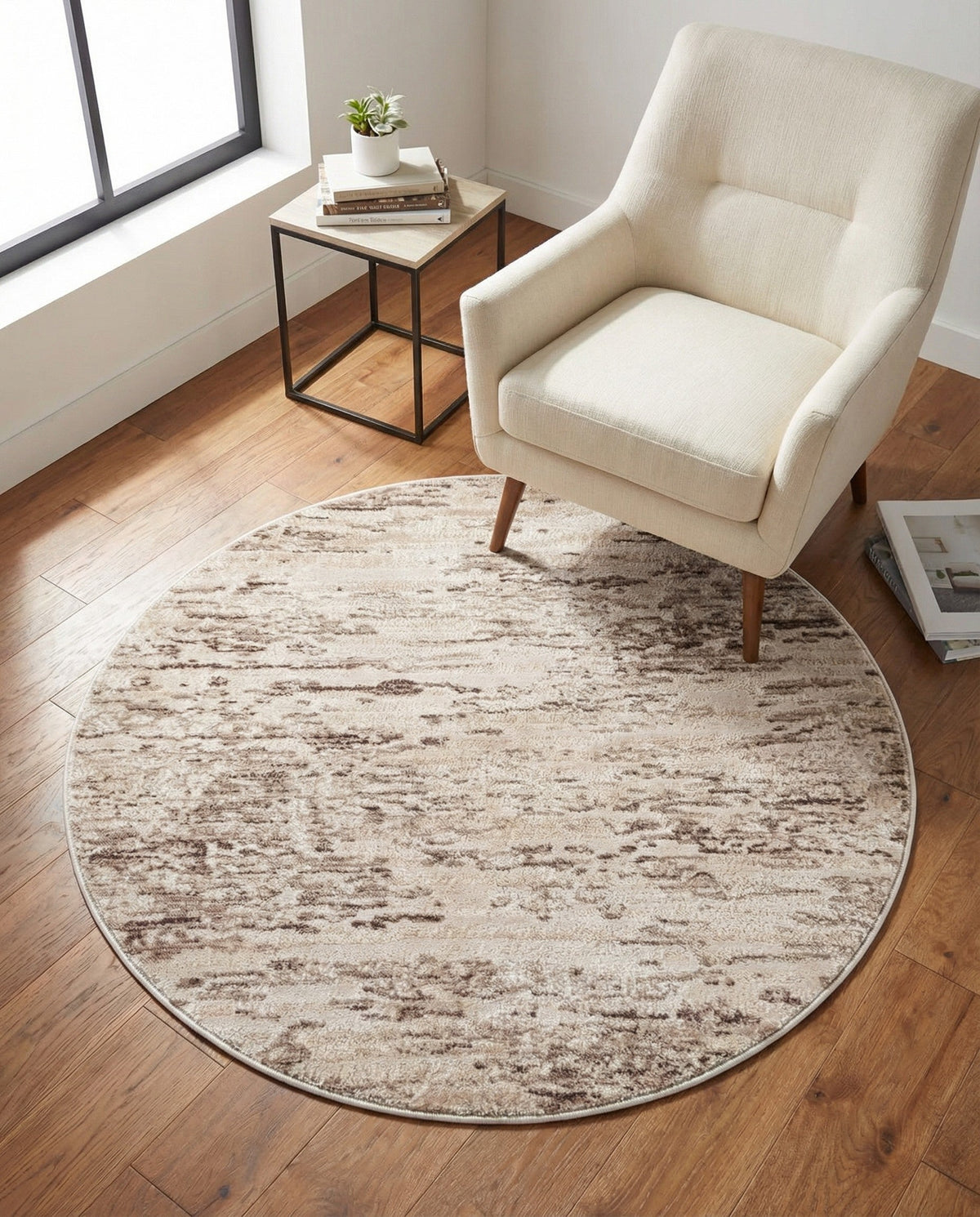 Serenity Sands Collection Area Rug - Dunescape Round Brown  lifestyle 120