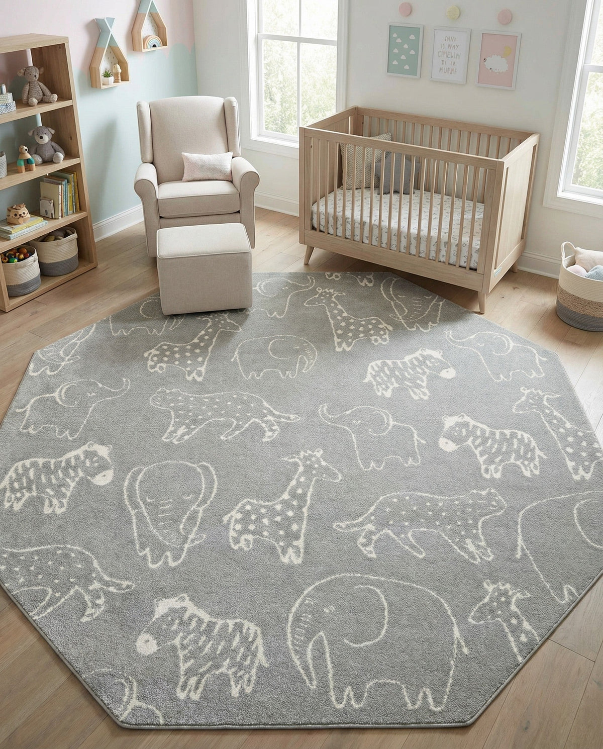 Wonder Tykes Collection Area Rug -  Spectrum Octagon Gray  lifestyle 194