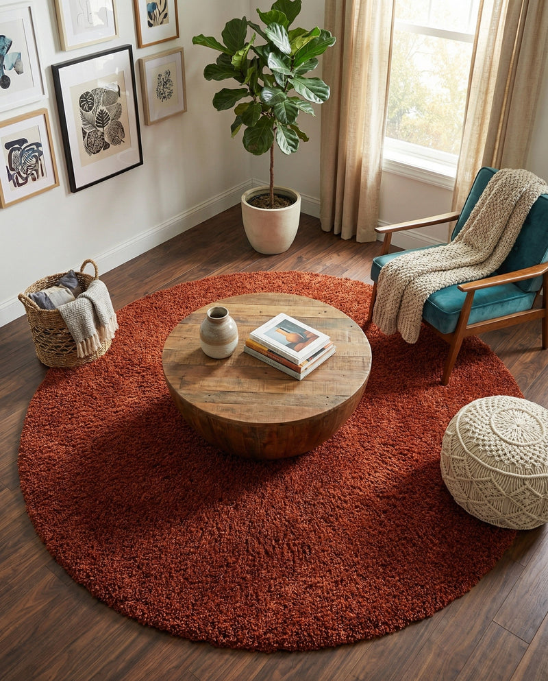 Plush Oasis Collection Area Rug - Serenity (Terracotta) Round Terracotta  lifestyle 59
