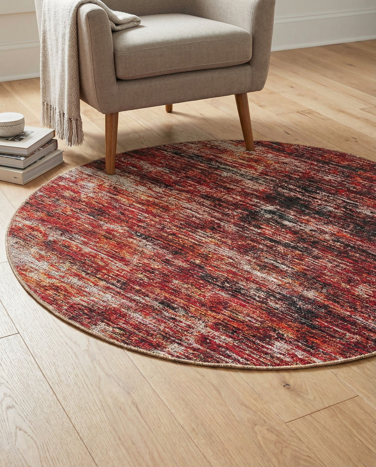 Sahara Essence Collection Area Rug - Oasis (Rust Red) Round Rust Red  lifestyle 38