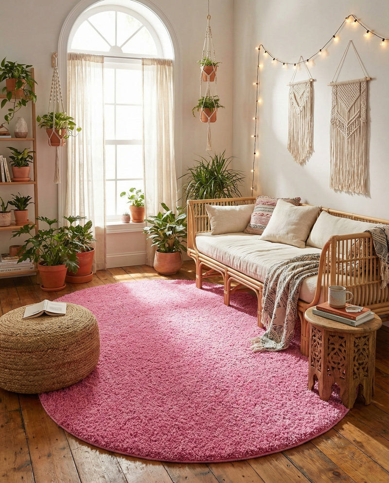 Plush Oasis Collection Area Rug - Serenity (Taffy Pink) Oval Taffy Pink  lifestyle 87