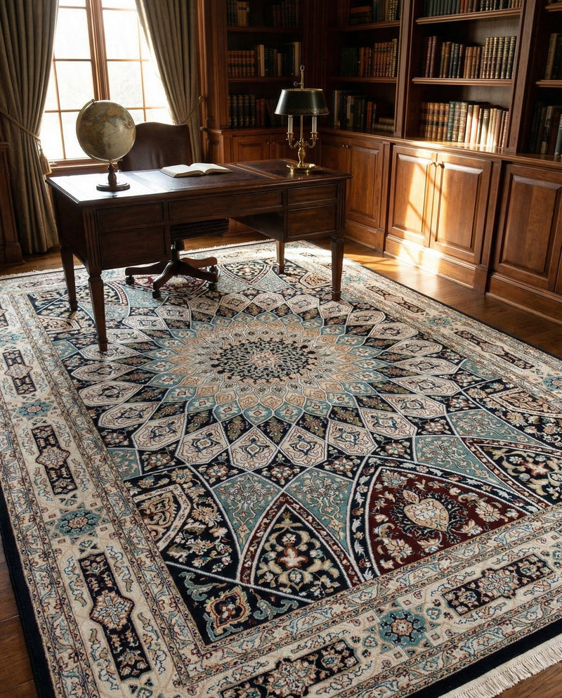 Persian Elegance Collection Area Rug -  Hamedan (Navy Blue) Rectangle Navy Blue  lifestyle 16