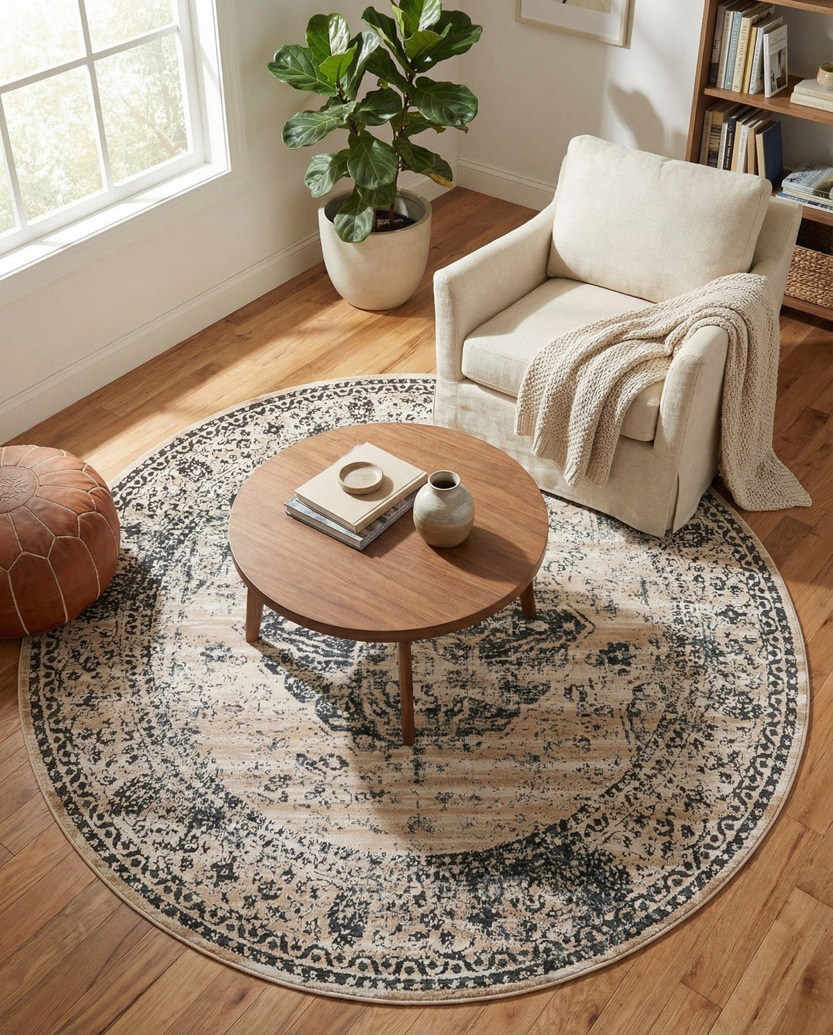 Coastal Manor Collection Area Rug -  Dunes Round Dark Blue  lifestyle 121