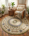 Persian Elegance Collection Area Rug -  Hamedan (Green) Round Green  lifestyle 34