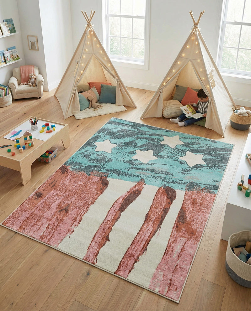 Wonder Tykes Collection Area Rug -  Zany Rectangle Red and Blue  lifestyle 11