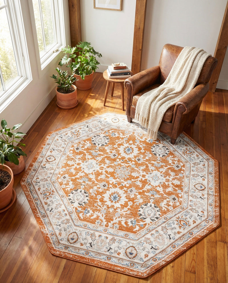Savannah Elegance Collection Area Rug - Augusta (Rust Red) Octagon Rust Red  lifestyle 41
