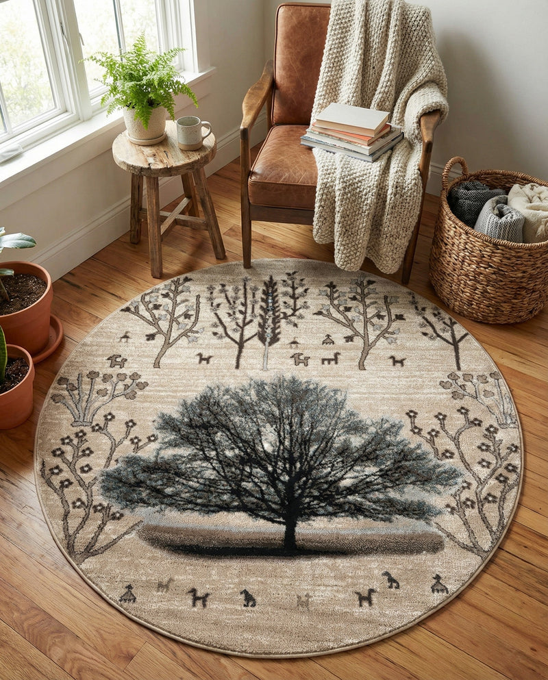Coastal Haven Collection Area Rug -  Coastline Round Beige  lifestyle 61