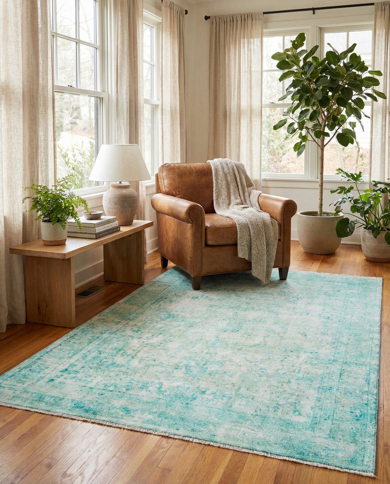 Bazaar Chic Collection Area Rug -  Taza Rectangle Turquoise  lifestyle 14