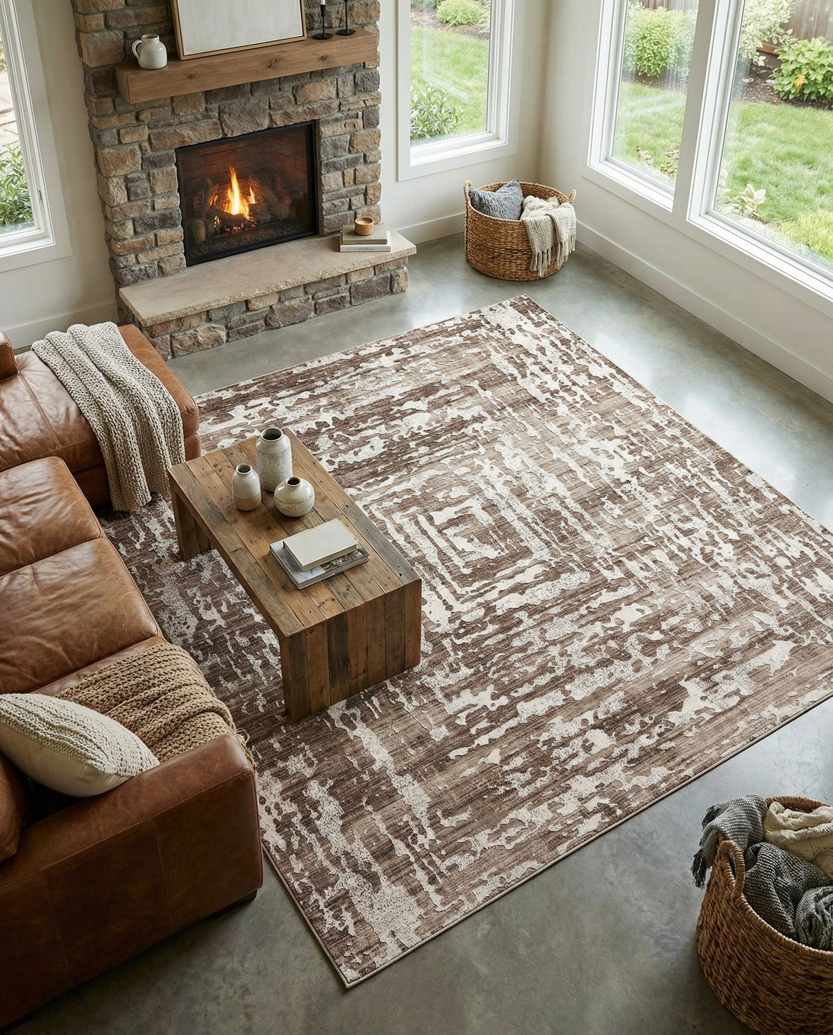 Sanctuary Retreat Collection Area Rug -  Asylum Square Chocolate Brown  lifestyle 86