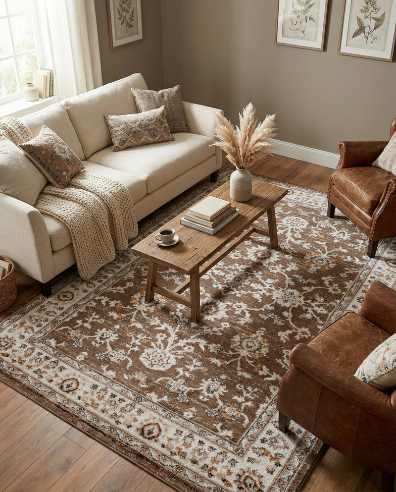 Savannah Elegance Collection Area Rug - Augusta (Brown) Rectangle Brown  lifestyle 20
