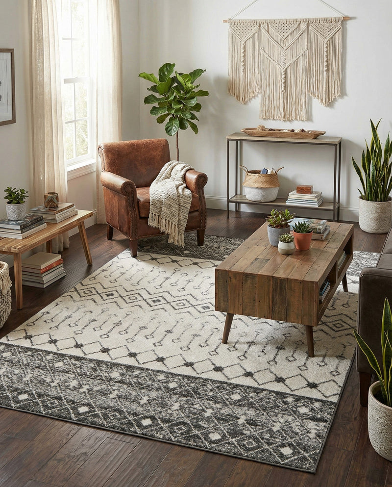 Mediterranean Lattice Collection Area Rug -  Casablanca (Ivory and Gray) Rectangle Ivory and Gray  lifestyle 8