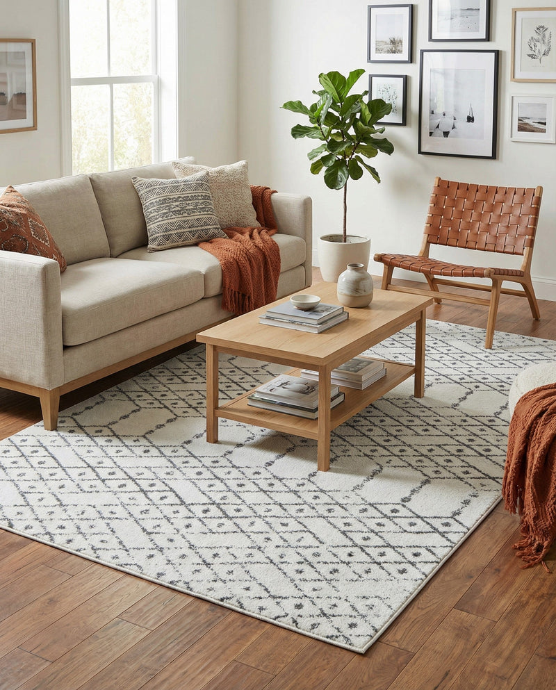 Marrakesh Lattice Collection Area Rug - Casablanca (Ivory Black) Rectangle Ivory Black  lifestyle 9