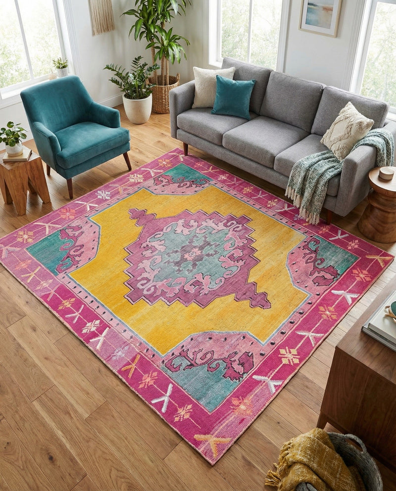 Heritage Elegance Collection Area Rug -  Winterthur (Yellow) Square Yellow  lifestyle 63