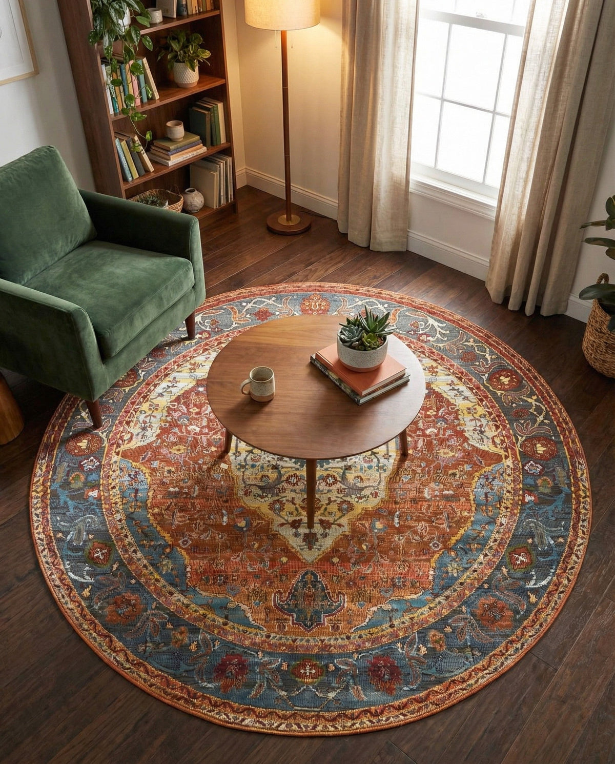 Caribbean Breeze Collection Area Rug -  Vieques Round Rust Red  lifestyle 181