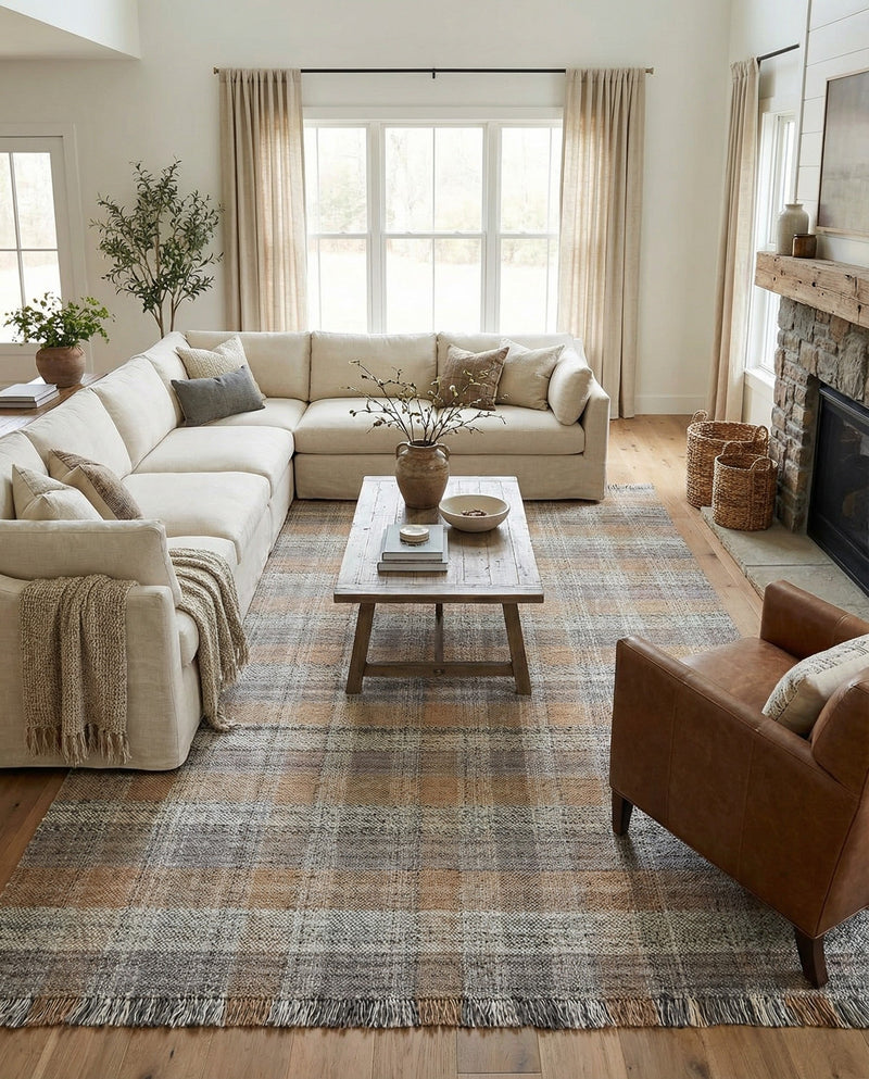 Sustainable Grid Indoor-Outdoor Oasis Collection Area Rug - Savannah Rectangle Desert Gray  lifestyle 68