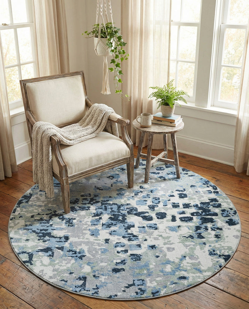 Aegean Elegance Washables Collection Area Rug -  Andros Round Gray Navy Green  lifestyle 70