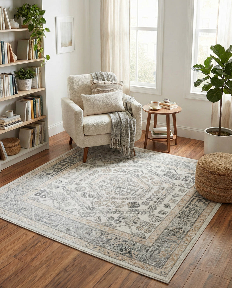 Adriana Terrace Collection Area Rug - Capri (Ivory) Square Ivory  lifestyle 66