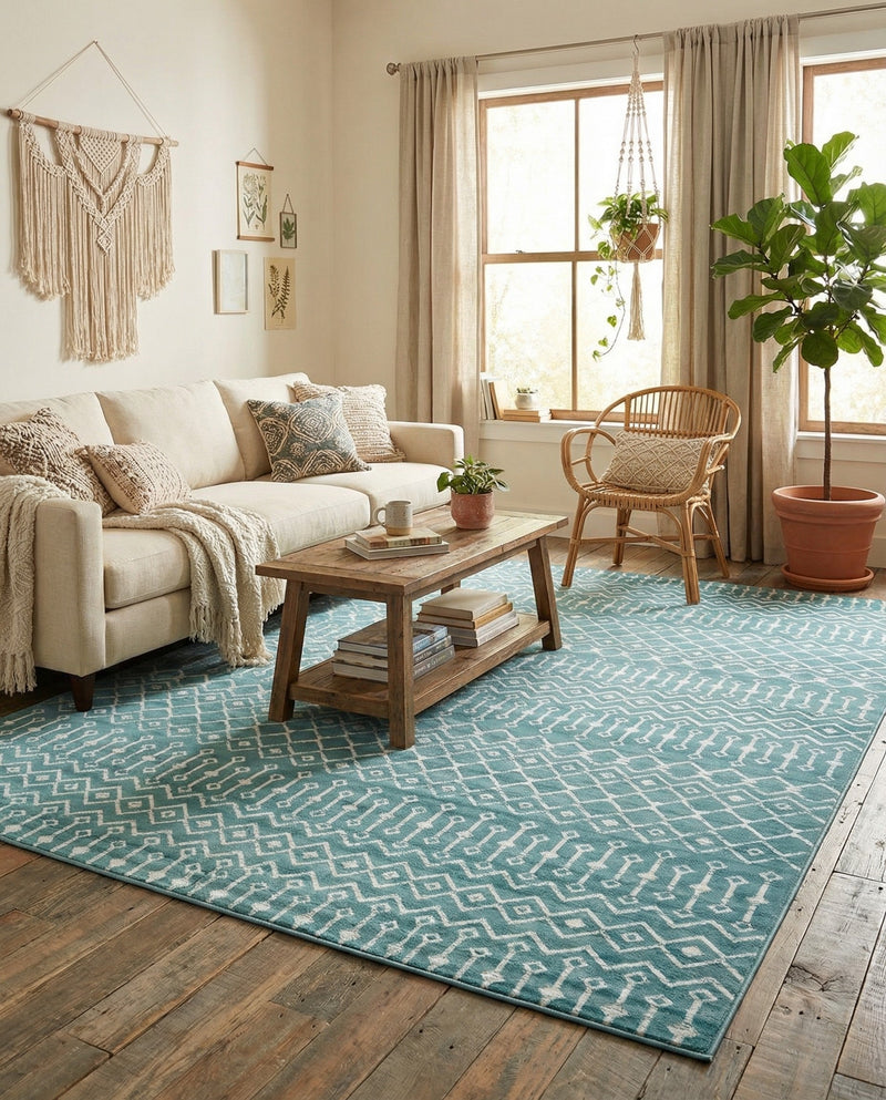 Marrakech Lattice Collection Area Rug - Medina (Turquoise) Rectangle Turquoise  lifestyle 9