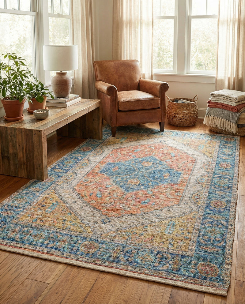 Savannah Threads Collection Area Rug - Charleston Rectangle Orange Yellow  lifestyle 8