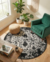Cascade Range Collection Area Rug -  Shasta (Black and White) Round Black and White  lifestyle 72