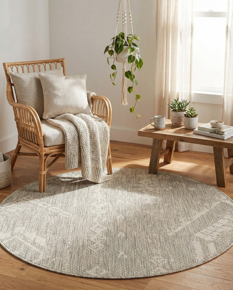 Desert Nomad Terrace Collection Area Rug - Sahara (Gray) Round Gray  lifestyle 66