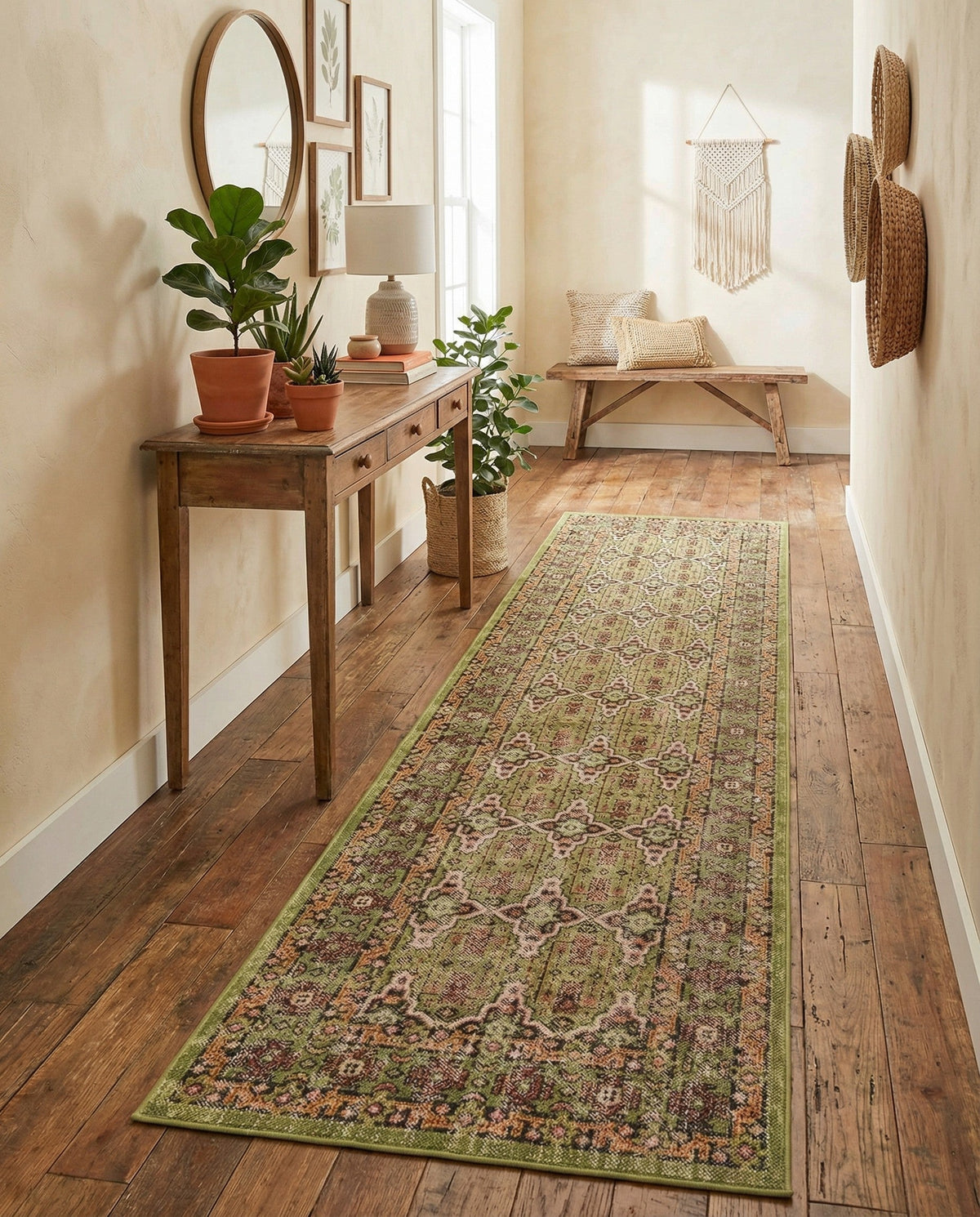 Geneva Terrace Collection Area Rug -  Nyon Runner Green  lifestyle 115