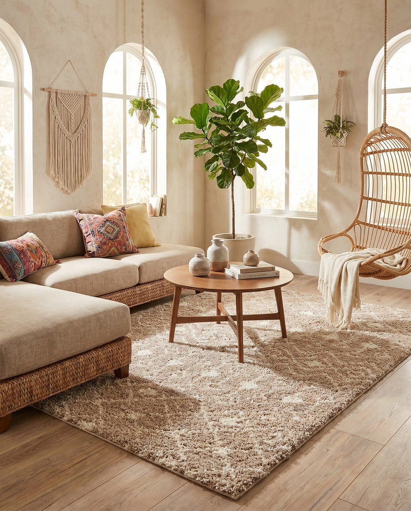 Berber Lattice Shag Collection Area Rug - Atlas (Light Brown) Rectangle Light Brown  lifestyle 16