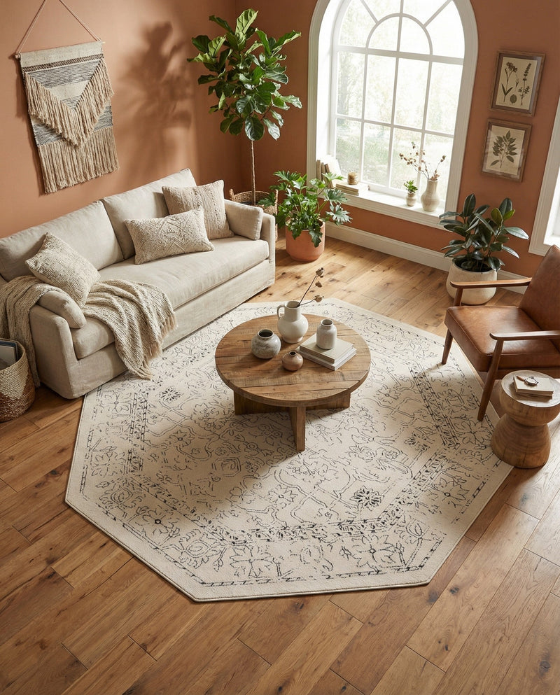 Savannah Soiree Collection Area Rug -  Everglade (White) Octagon White  lifestyle 66