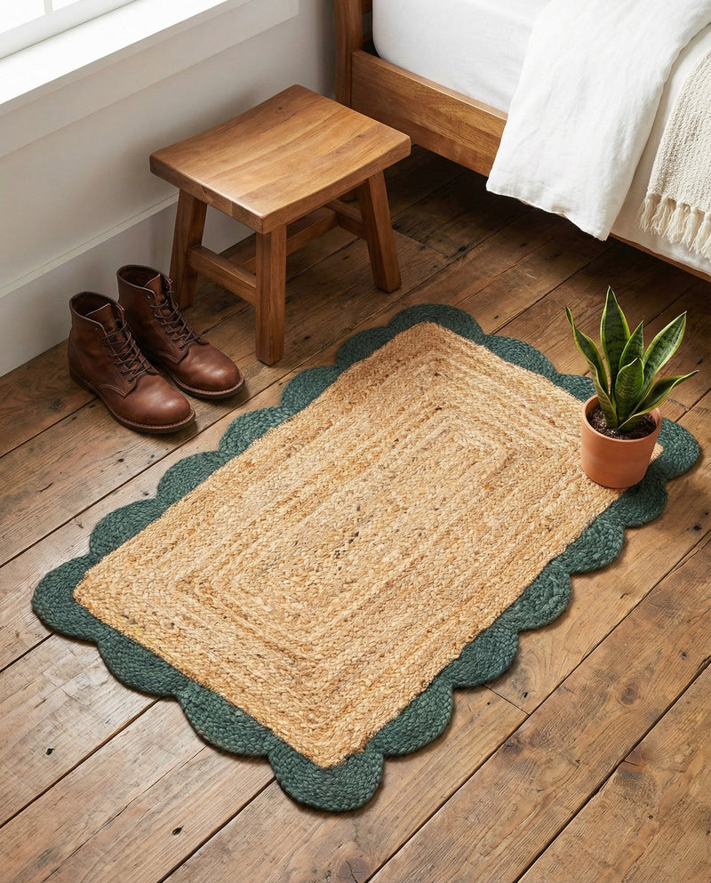 Serenity Braided Jute Collection Area Rug - Seaside Rectangle Natural and Green  lifestyle 45