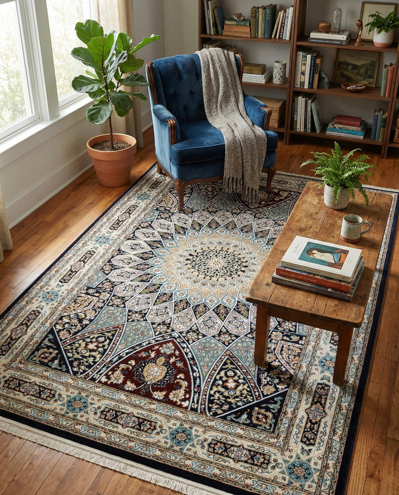 Persian Elegance Collection Area Rug -  Hamedan (Navy Blue) Rectangle Navy Blue  lifestyle 6