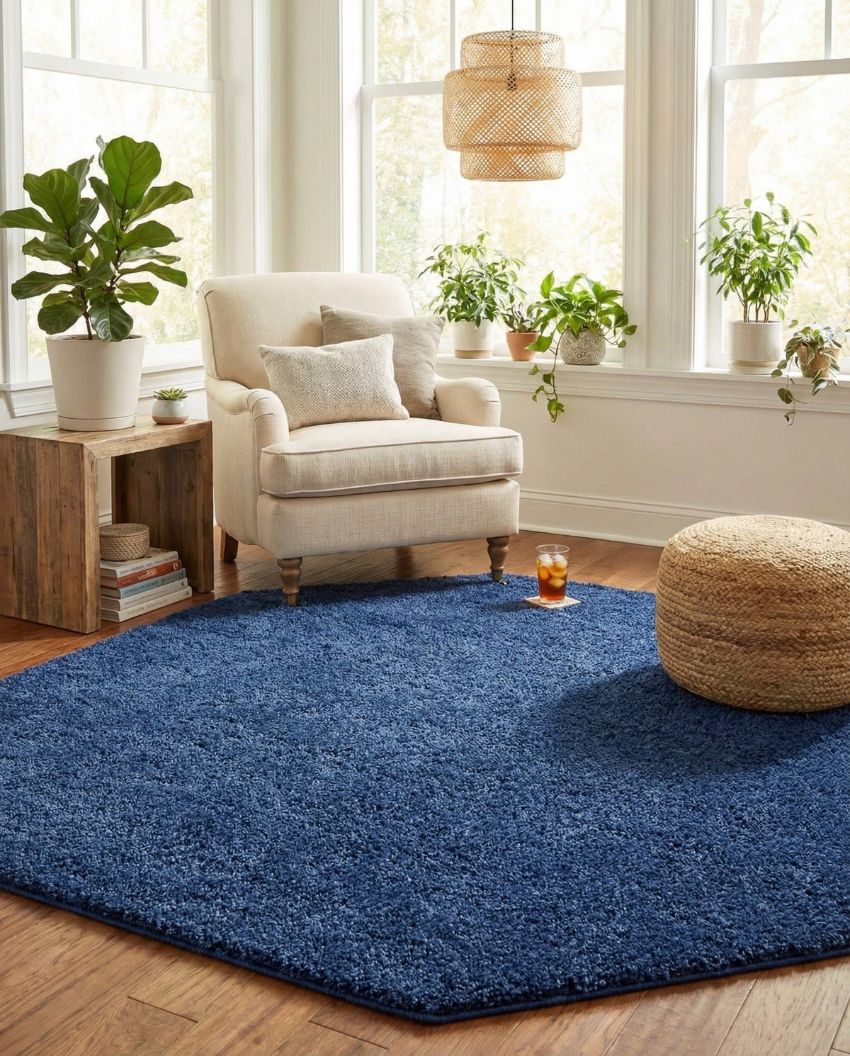 Solid Shag Seaside Collection Area Rug - Azure Cove (Navy Blue) Octagon Navy Blue  lifestyle 94