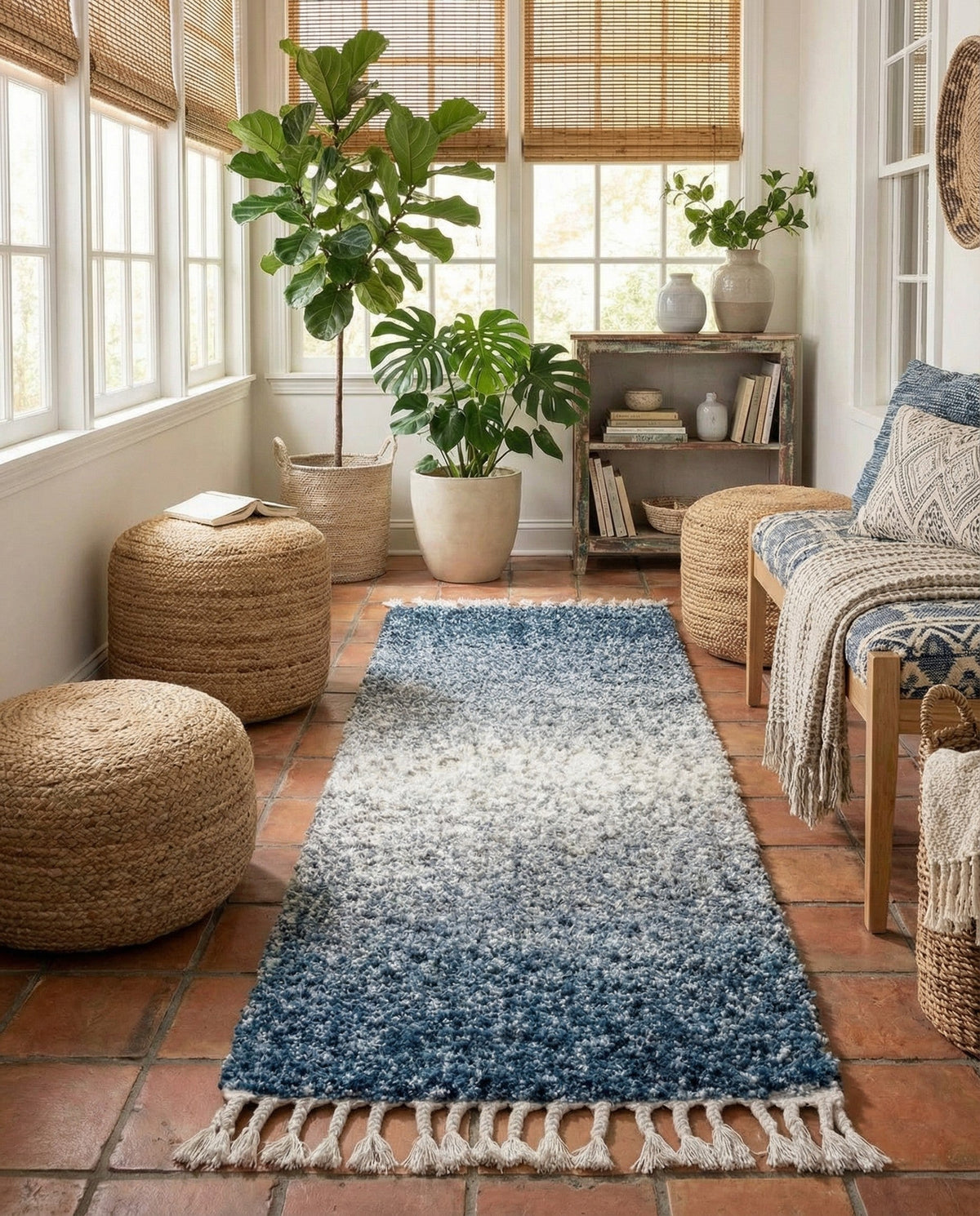 Cozy Cove Shag Collection Area Rug -  Lagoon Runner Blue  lifestyle 95