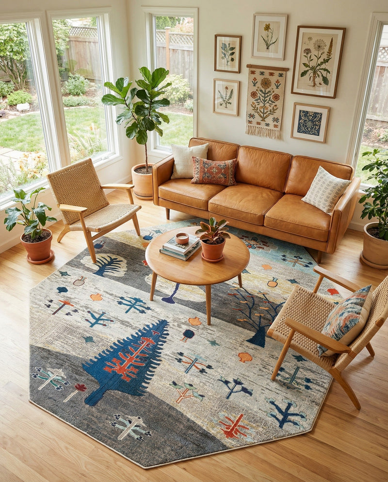 Colorburst Oasis Collection Area Rug -  Mosaic Octagon Ivory Gray Blue  lifestyle 74
