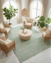 Savannah Threads Collection Area Rug -  Thar Rectangle Blue and Ivory  lifestyle 37