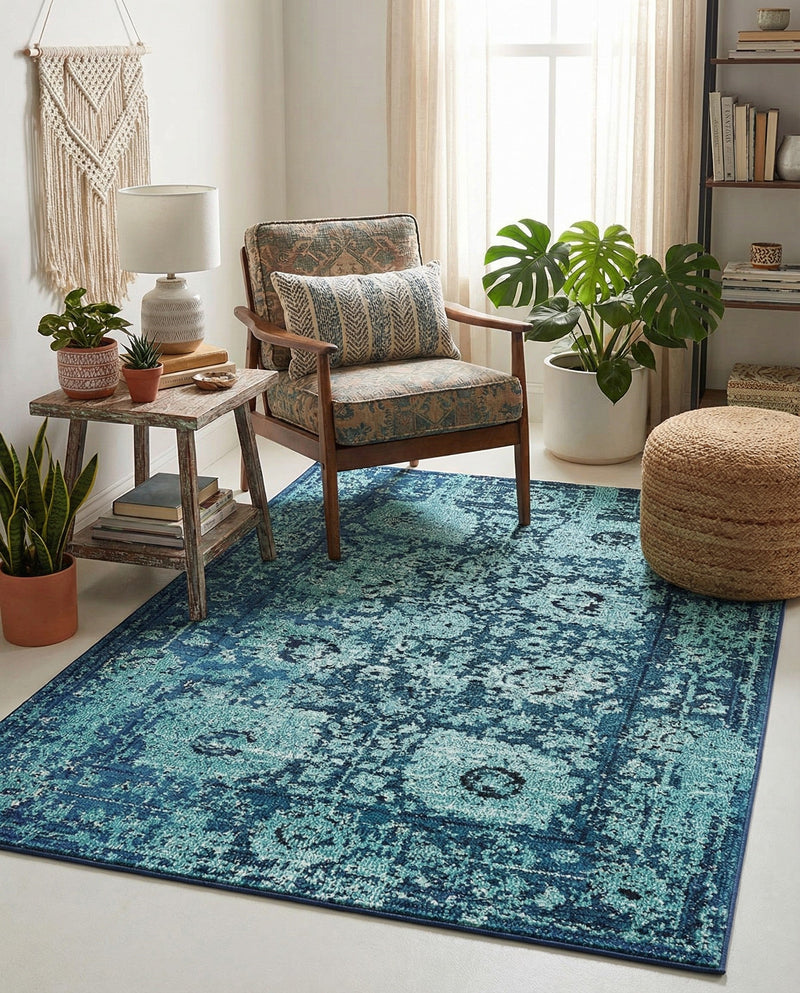 Chateau Elegance Collection Area Rug -  Louvre Rectangle Blue  lifestyle 81