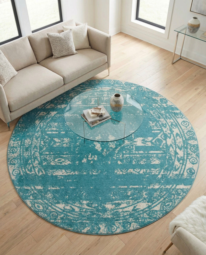 Brighton Stripes Collection Area Rug - Sussex (Light Blue) Round Light Blue  lifestyle 50