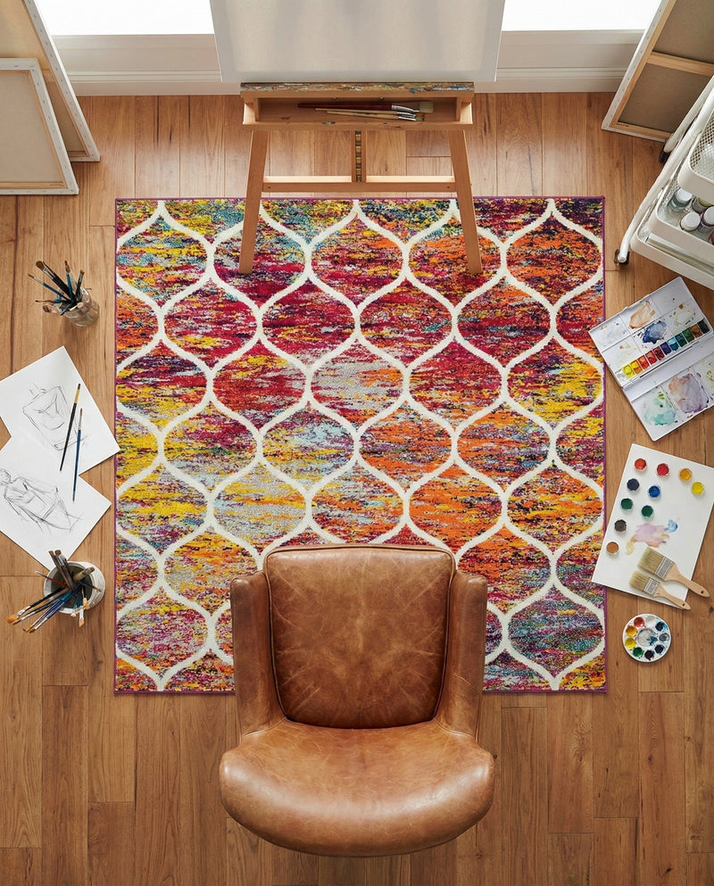 Trellis Mosaic Collection Area Rug -  Pergolatown (Multi) Square Multi  lifestyle 95