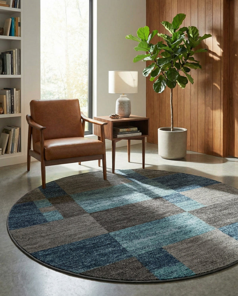 Autumn Meadow Collection Area Rug -  Sycamoreside (Blue Gray) Round Blue Gray  lifestyle 31