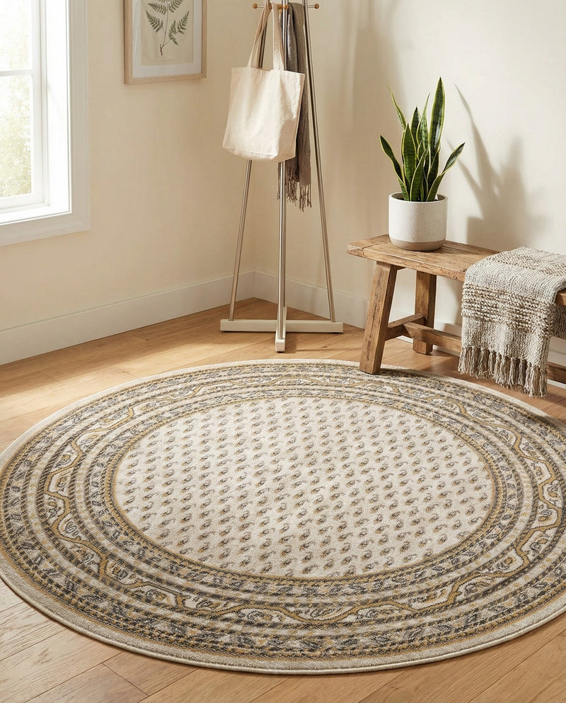 Soho Elegance Collection Area Rug -  Mercer (Beige) Round Beige  lifestyle 50