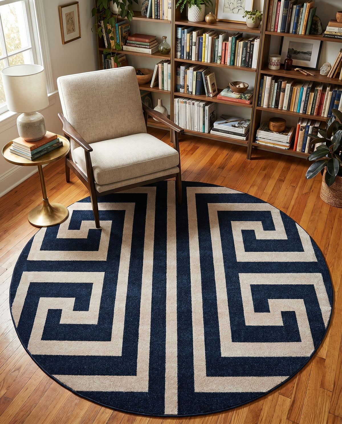 Aegean Labyrinth Collection Area Rug -  Mykonos Round Navy Blue  lifestyle 84