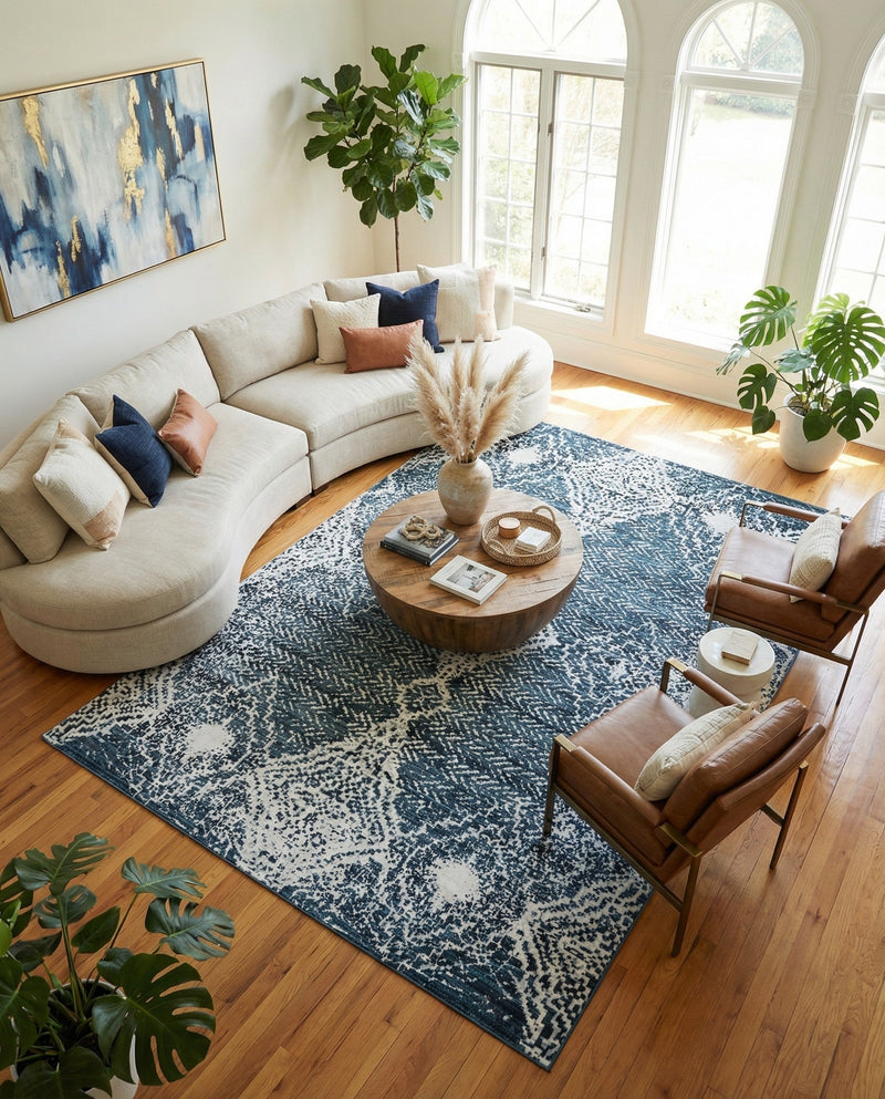 Aegean Elegance Washables Collection Area Rug -  Naxos Rectangle Navy Blue  lifestyle 6