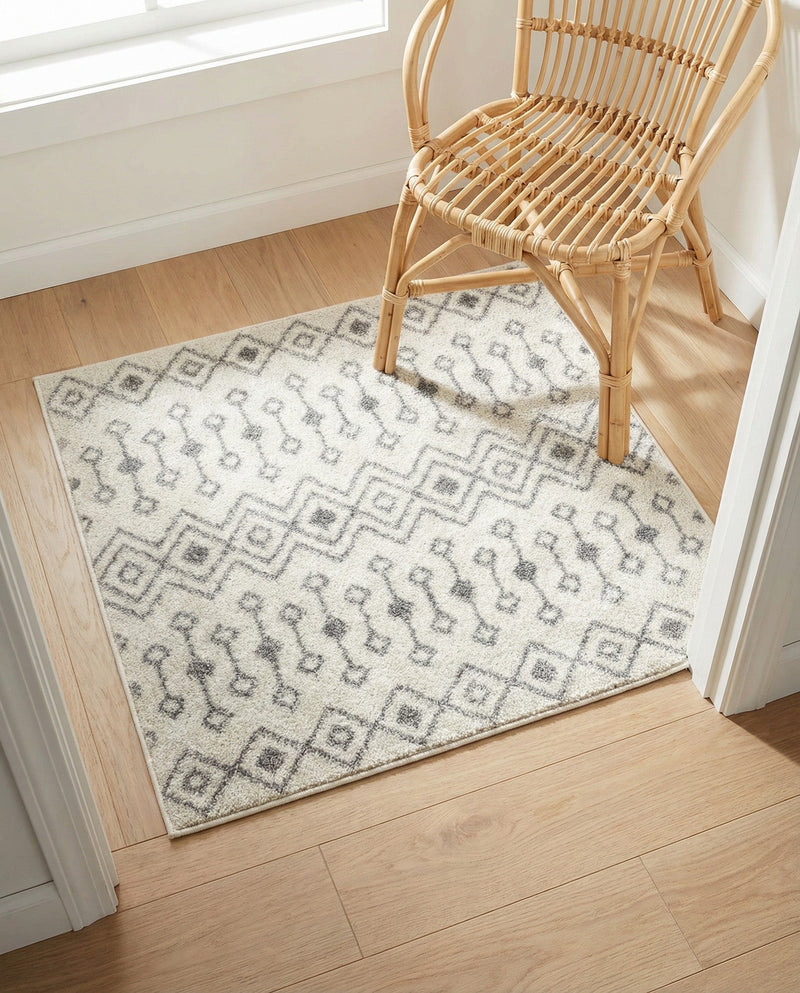 Mediterranean Lattice Collection Area Rug - Santorini (Ivory and Gray) Square Ivory and Gray  lifestyle 29