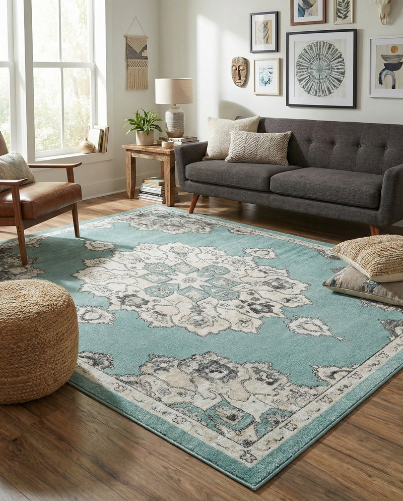 Beverly Grove Collection Area Rug - Melrose (Aqua) Rectangle Aqua  lifestyle 5