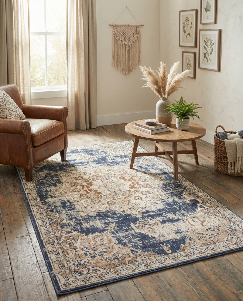 Coastal Manor Collection Area Rug -  Pelican Rectangle Dark Blue  lifestyle 25