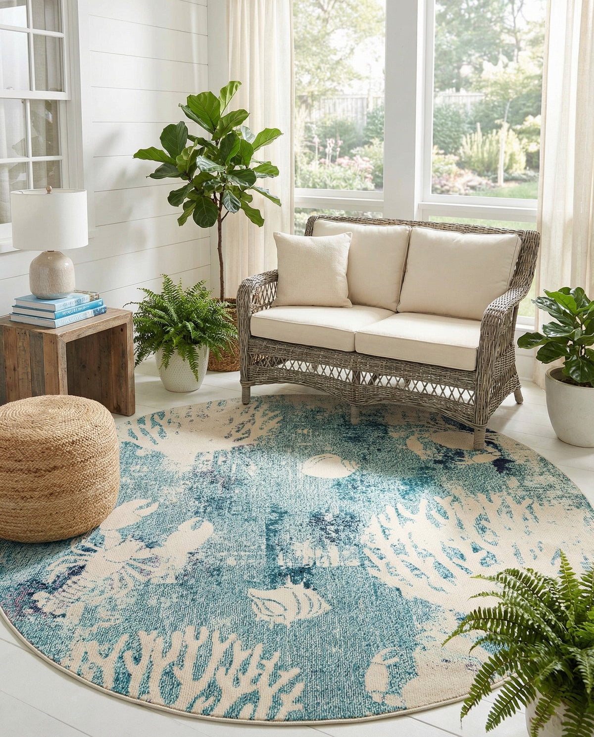 Sorrento Shores Collection Area Rug -  Vico Round Light Blue  lifestyle 100