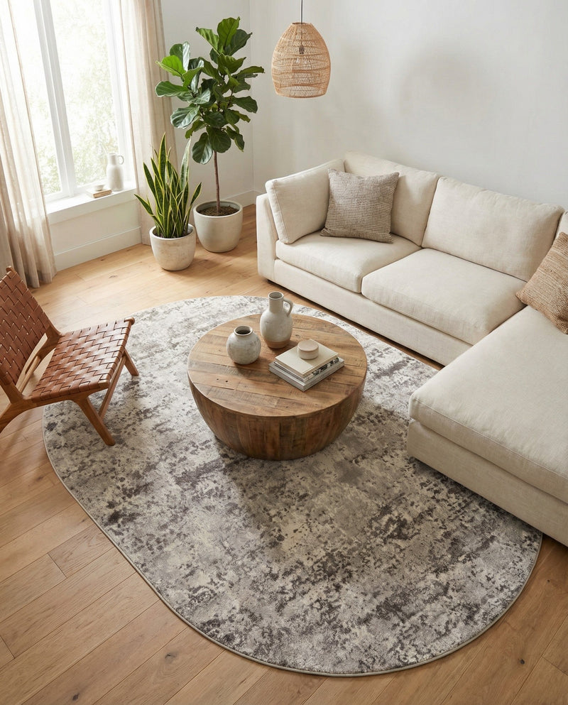 Luminara Sands Collection Area Rug - Elysium (Stone Gray) Oval Stone Gray  lifestyle 75