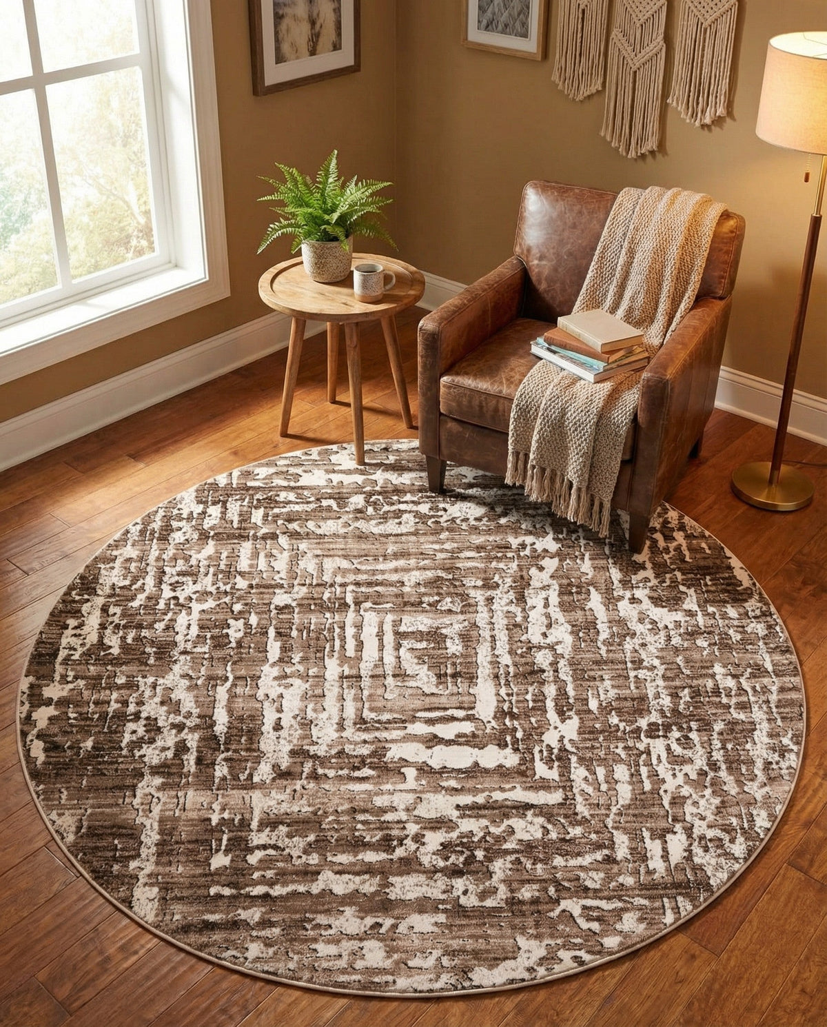 Sanctuary Retreat Collection Area Rug -  Asylum Round Chocolate Brown  lifestyle 159