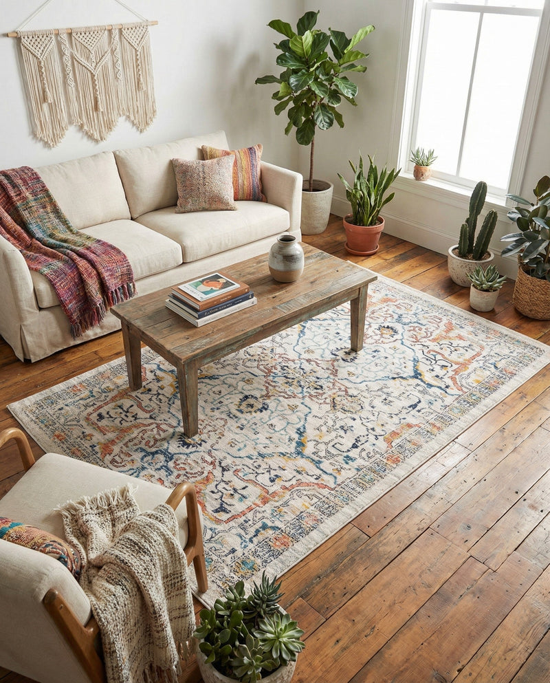 Seville Stripes Collection Area Rug -  Malaga (Ivory) Rectangle Ivory  lifestyle 11