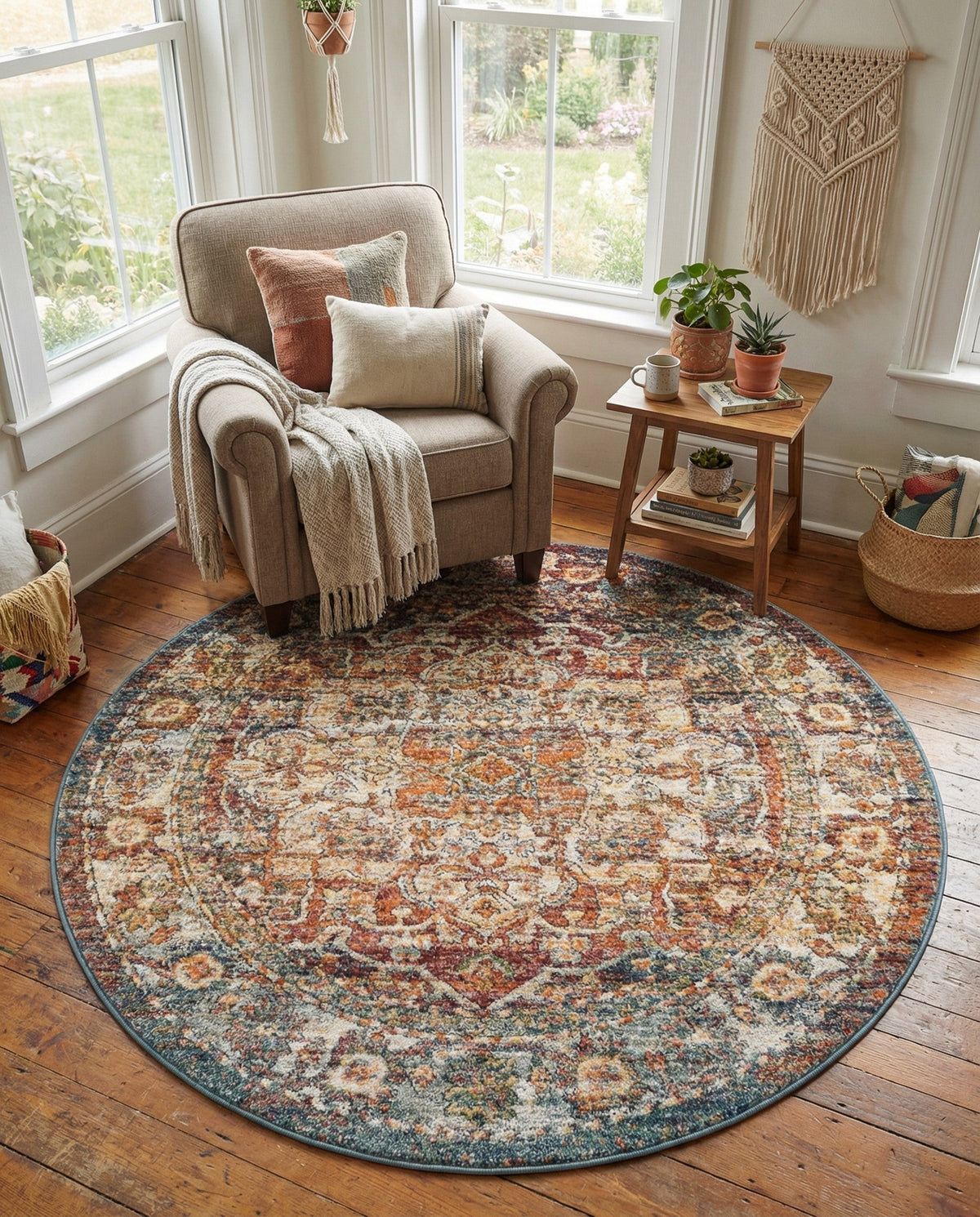Savannah Soiree Collection Area Rug -  Everglade (Multi) Round Multi  lifestyle 100