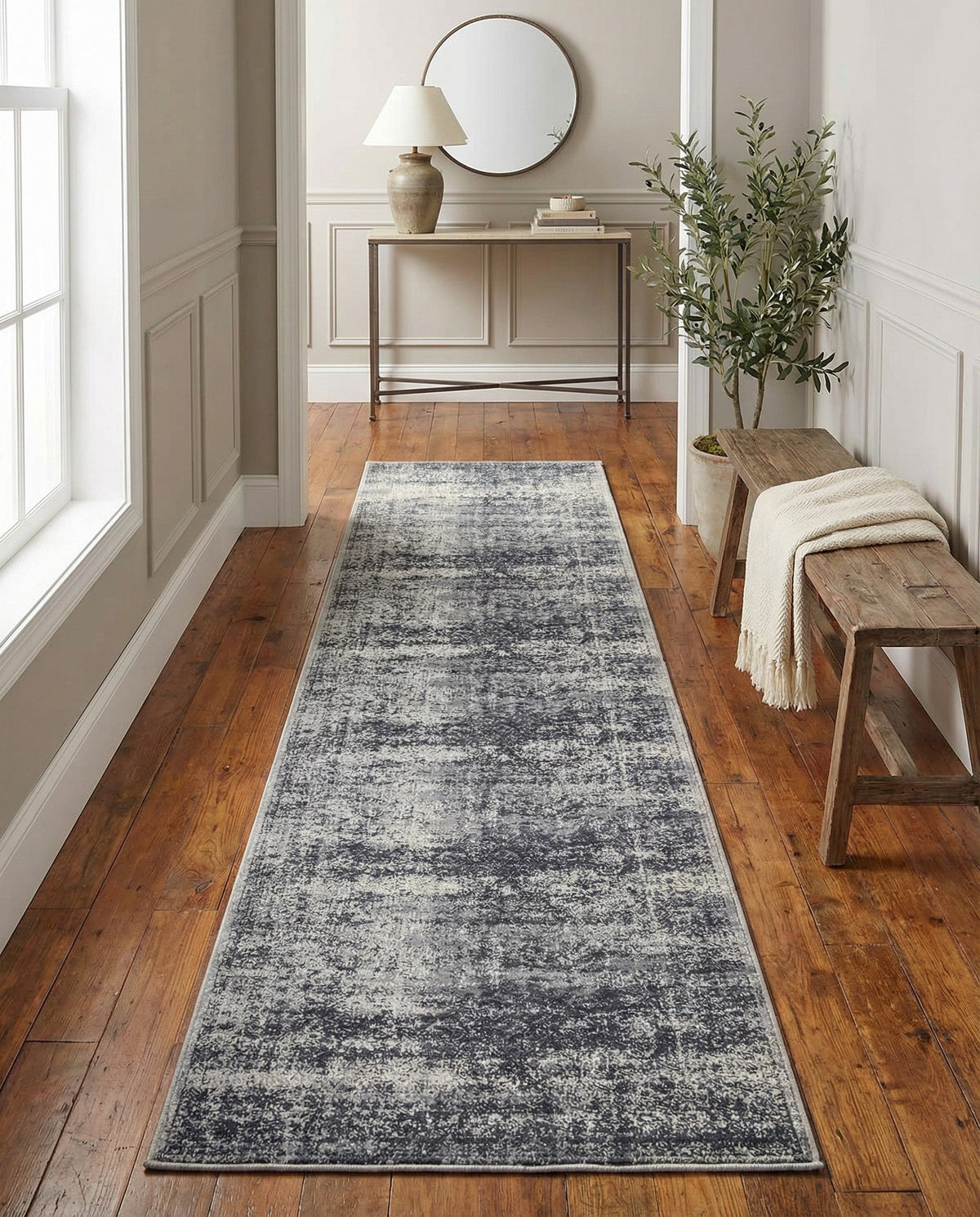 Coastal Manor Collection Area Rug -  Marina Runner Blue Gray  lifestyle 136